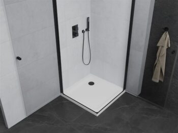 MEXEN/S - PRETORIA duo sprchovací kút 70 x 70, transparent, čierny + vanička vrátane sifónu 852-070-070-70-02-4010B