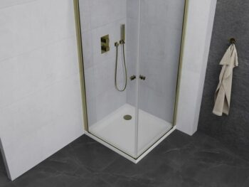 MEXEN/S - PRETORIA duo sprchovací kút 70 x 70, transparent, zlatá + vanička vrátane sifónu 852-070-070-50-02-4010G