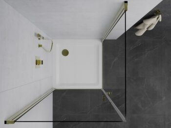 MEXEN/S - PRETORIA duo sprchovací kút 70 x 70, transparent, zlatá + vanička vrátane sifónu 852-070-070-50-02-4010G