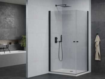 MEXEN/S - PRETORIA duo sprchovací kút 80 x 70, transparent, čierny + vanička vrátane sifónu 852-080-070-70-02-4010B