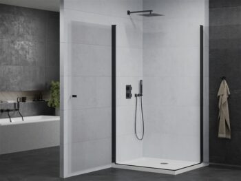 MEXEN/S - PRETORIA duo sprchovací kút 80 x 70, transparent, čierny + vanička vrátane sifónu 852-080-070-70-02-4010B