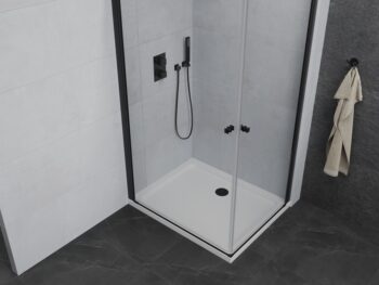 MEXEN/S - PRETORIA duo sprchovací kút 80 x 70, transparent, čierny + vanička vrátane sifónu 852-080-070-70-02-4010B