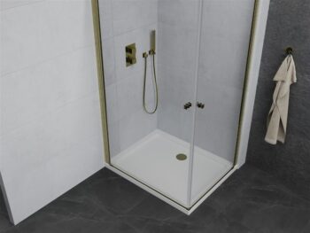 MEXEN/S - PRETORIA duo sprchovací kút 80 x 70, transparent, zlatá + vanička vrátane sifónu 852-080-070-50-02-4010G