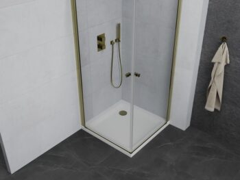 MEXEN/S - PRETORIA duo sprchovací kút 80 x 80, transparent, zlatá + vanička vrátane sifónu 852-080-080-50-02-4010G