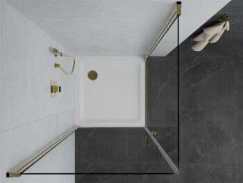 MEXEN/S - PRETORIA duo sprchovací kút 80 x 80, transparent, zlatá + vanička vrátane sifónu 852-080-080-50-02-4010G