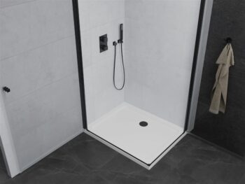 MEXEN/S - PRETORIA duo sprchovací kút 90 x 80, transparent, čierny + vanička vrátane sifónu 852-090-080-70-02-4010B