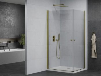 MEXEN/S - PRETORIA duo sprchovací kút 90 x 80, transparent, zlatá + vanička vrátane sifónu 852-090-080-50-02-4010G