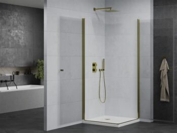 MEXEN/S - PRETORIA duo sprchovací kút 90 x 90, transparent, zlatá + vanička vrátane sifónu 852-090-090-50-02-4010G