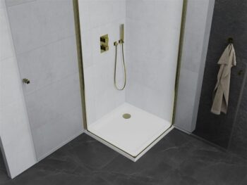 MEXEN/S - PRETORIA duo sprchovací kút 90 x 90, transparent, zlatá + vanička vrátane sifónu 852-090-090-50-02-4010G
