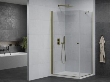 MEXEN/S - Pretoria obdĺžnikový sprchovací kút 90x80, transparent, zlatý + vanička 852-090-080-50-00-4010