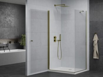 MEXEN/S - Pretoria obdĺžnikový sprchovací kút 90x80, transparent, zlatý + vanička 852-090-080-50-00-4010