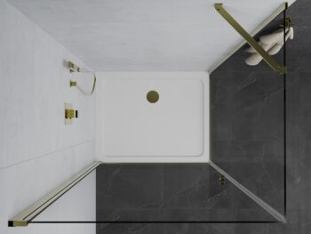 MEXEN/S - Pretoria obdĺžnikový sprchovací kút 90x80, transparent, zlatý + vanička 852-090-080-50-00-4010