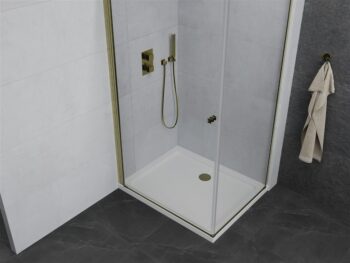 MEXEN/S - Pretoria otváracia sprchovací kút 70x80, sklo transparent, zlatá + vanička 852-070-080-50-00-4010