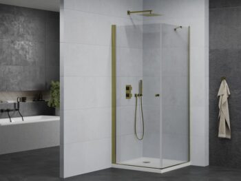 MEXEN/S - Pretoria štvorcový sprchovací kút 90x90, transparent, zlatý + vanička 852-090-090-50-00-4010