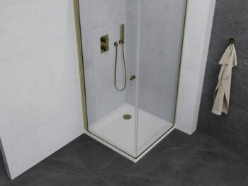 MEXEN/S - Pretoria štvorcový sprchovací kút 90x90, transparent, zlatý + vanička 852-090-090-50-00-4010