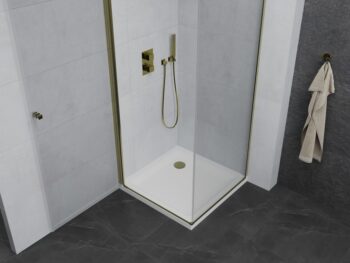 MEXEN/S - Pretoria štvorcový sprchovací kút 90x90, transparent, zlatý + vanička 852-090-090-50-00-4010