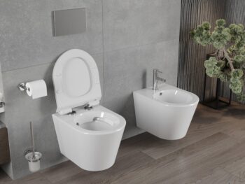 MEXEN/S - Rico Závesná WC misa Rimless vrátane sedátka s slow-slim, Duroplast, biela 30720100