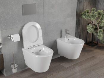MEXEN/S - Rico Závesná WC misa Rimless vrátane sedátka s slow-slim, Duroplast, biela 30720300