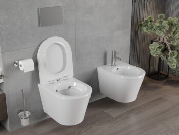 MEXEN/S - Rico Závesná WC misa Rimless vrátane sedátka s slow-slim, Duroplast, biela 30720400