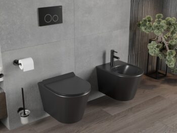 MEXEN/S - Rico Závesná WC misa Rimless vrátane sedátka s slow-slim, Duroplast, čierna mat 30720185