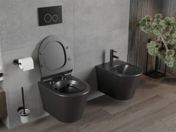 MEXEN/S - Rico Závesná WC misa Rimless vrátane sedátka s slow-slim, Duroplast, čierna mat 30720185