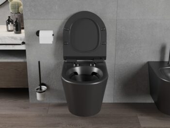 MEXEN/S - Rico Závesná WC misa Rimless vrátane sedátka s slow-slim, Duroplast, čierna mat 30720185
