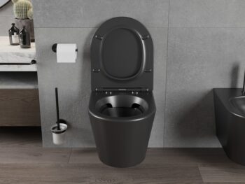 MEXEN/S - Rico Závesná WC misa Rimless vrátane sedátka s slow-slim, Duroplast, čierna mat - 30721085 30721085