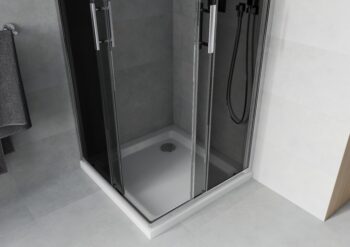 MEXEN/S - Rio Sprchovací kút štvorcový 90x90, grafit, chróm + vanička so sifónom 860-090-090-01-40-4010