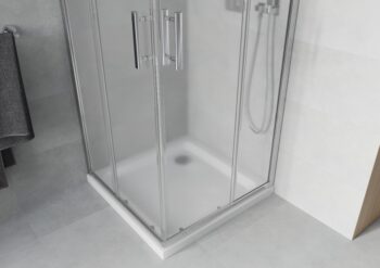 MEXEN/S - Rio Sprchovací kút štvorcový 90x90, szron, chróm + vanička so sifónom 860-090-090-01-30-4010
