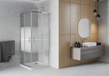 MEXEN/S - Rio Sprchovací kút štvorcový 90x90, transparent / dekor, chróm + vanička so sifónom 860-090-090-01-20-4010