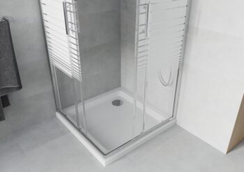 MEXEN/S - Rio Sprchovací kút štvorcový 90x90, transparent / dekor, chróm + vanička so sifónom 860-090-090-01-20-4010