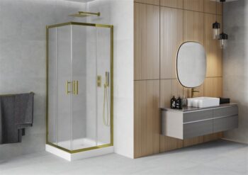 MEXEN/S - Rio sprchovací kút štvorec 80 x 80, dekor, zlato + vanička Rio vrátane výpuste 860-080-080-50-30-4510