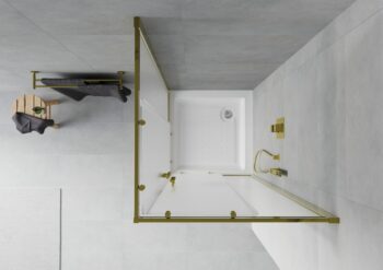 MEXEN/S - Rio sprchovací kút štvorec 80 x 80, dekor, zlato + vanička Rio vrátane výpuste 860-080-080-50-30-4510
