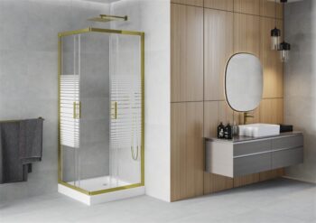 MEXEN/S - Rio sprchovací kút štvorec 80 x 80, pruhy, zlato + vanička Rio vrátane výpuste 860-080-080-50-20-4510