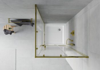 MEXEN/S - Rio sprchovací kút štvorec 80 x 80, pruhy, zlato + vanička Rio vrátane výpuste 860-080-080-50-20-4510