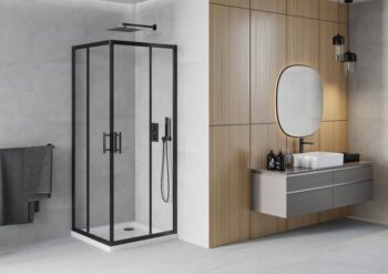 MEXEN/S - Rio sprchovací kút štvorec 80x80, transparent, čierna + biela vanička so sifónom 860-080-080-70-00-4010B