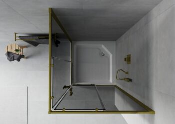 MEXEN/S - Rio sprchovací kút štvorec 90 x 90, grafit, zlato + vanička Rio vrátane výpuste 860-090-090-50-40-4510