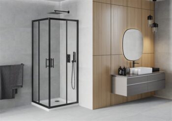 MEXEN/S - Rio sprchovací kút štvorec 90x90, transparent, čierna + biela vanička so sifónom 860-090-090-70-00-4010B