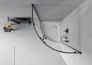 MEXEN/S - Rio sprchovací kút štvrťkruh 90 x 90, dekor, čierny + vanička Rio vrátane výpuste 863-090-090-70-30-4710