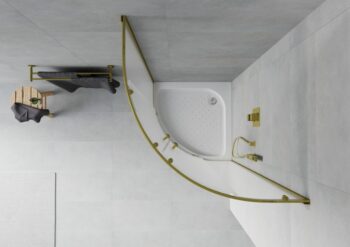 MEXEN/S - Rio sprchovací kút štvrťkruh 90 x 90, dekor, zlato + vanička Rio vrátane výpuste 863-090-090-50-30-4710