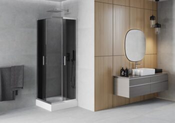 MEXEN/S - Rio štvorcový sprchovací kút 70 x 70, grafit, chróm + vanička Rio 860-070-070-01-40-4510
