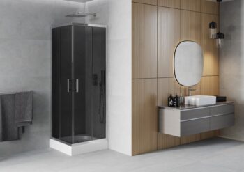 MEXEN/S - Rio štvorcový sprchovací kút 70 x 70, grafit, chróm + vanička Rio 860-070-070-01-40-4510