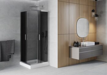 MEXEN/S - Rio štvorcový sprchovací kút 80 x 80, grafit, chróm + vanička Rio 860-080-080-01-40-4510