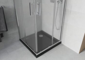 MEXEN/S - Rio štvorcový sprchovací kút 80 x 80, mráz, chróm + vanička so sifónom Flat, čierny 860-080-080-01-30-4070