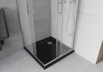 MEXEN/S - Rio štvorcový sprchovací kút 80 x 80, mráz, chróm + vanička so sifónom Flat, čierny 860-080-080-01-30-4070