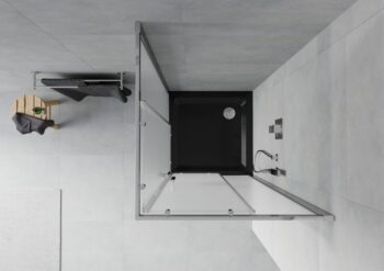 MEXEN/S - Rio štvorcový sprchovací kút 80 x 80, mráz, chróm + vanička so sifónom Flat, čierny 860-080-080-01-30-4070