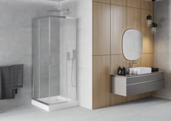 MEXEN/S - Rio štvorcový sprchovací kút 80 x 80, transparent, chróm + vanička Rio 860-080-080-01-00-4510