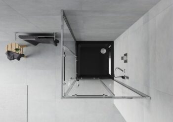 MEXEN/S - Rio štvorcový sprchovací kút 90 x 90, transparent, chróm + vanička so sifónom Flat, čierny 860-090-090-01-00-4070