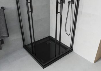 MEXEN/S - Rio štvorcový sprchovací kút 90 x 90, transparent, čierny + vanička so sifónom Flat, čierny 860-090-090-70-00-4070B