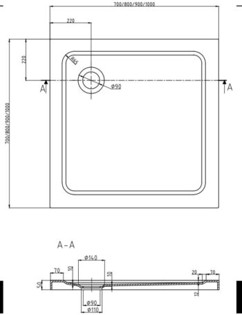 MEXEN/S - Rio štvorcový sprchovací kút 90 x 90, transparent, čierny + vanička so sifónom Flat, čierny 860-090-090-70-00-4070B